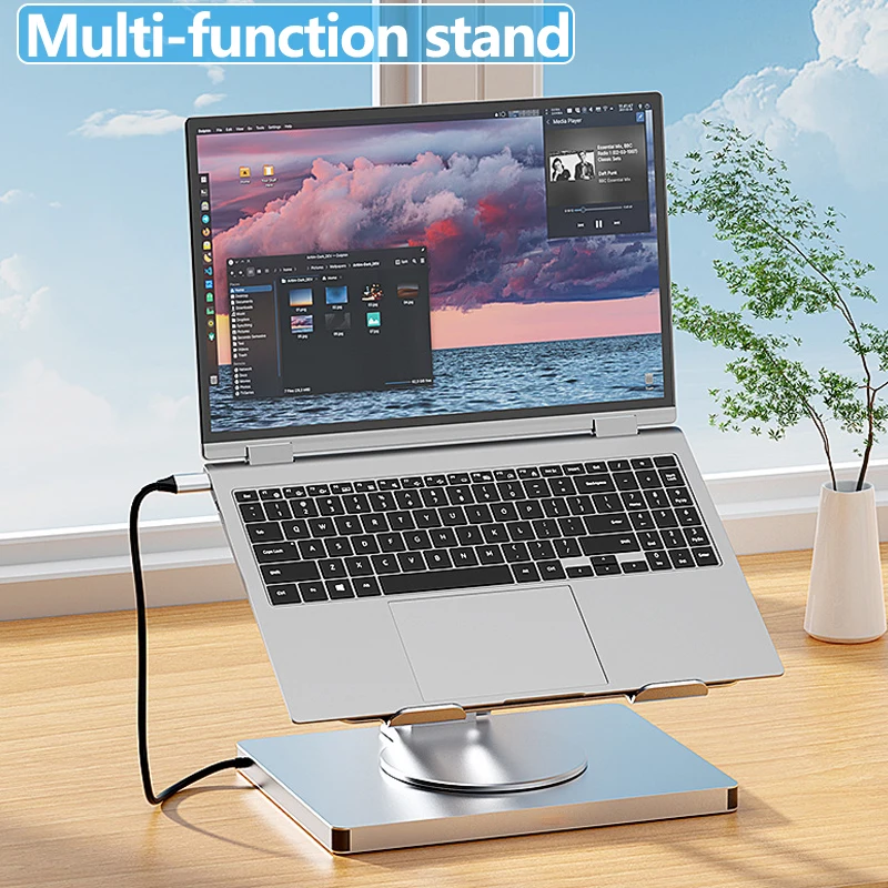 Laptop Stand for MacBook Pro Air Dell HP Surface 360° Rotatable Foldable with USB Hub Card Reader RJ45 Universal Bracket Holder