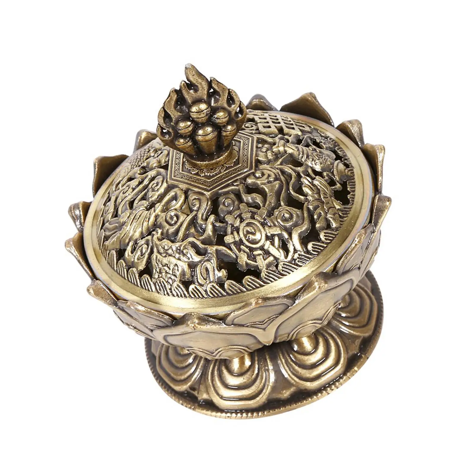 Small Zinc Alloy Bronze Holy Flower Incense Holder - 2 Colors, Buddhism Decor Metal Craft for Home