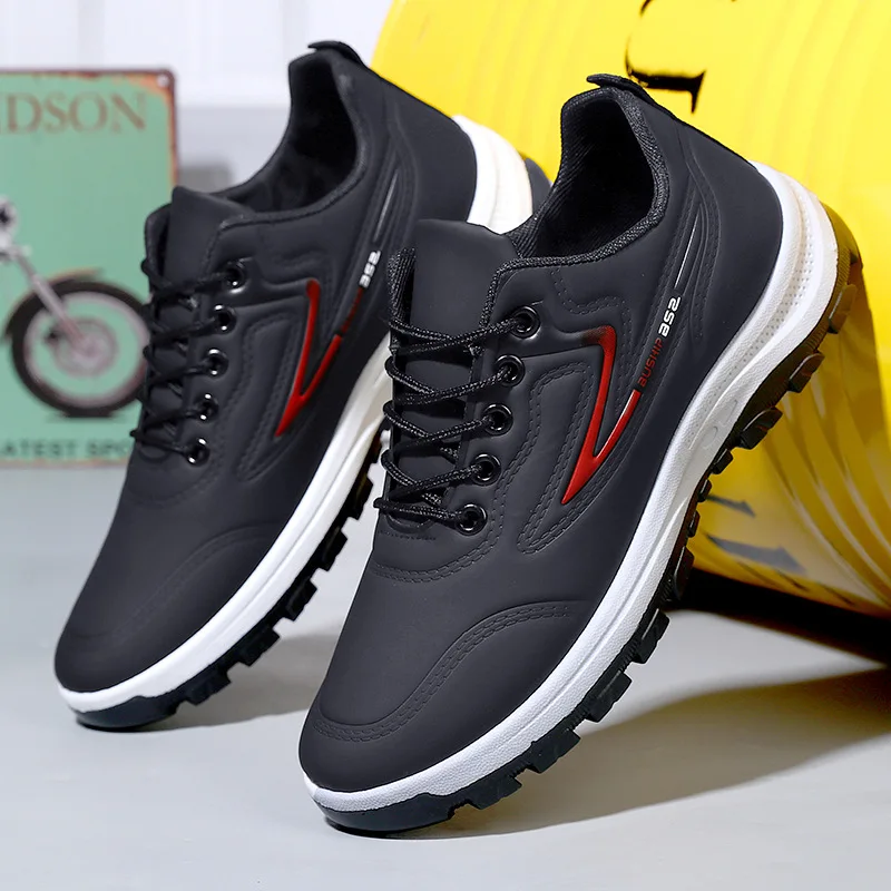 

Men's Casual Shoes Soft Bottom Running Shoes Waterproof Non-Slip Leather Surface Spring Summer New Style Black Sport Shoes