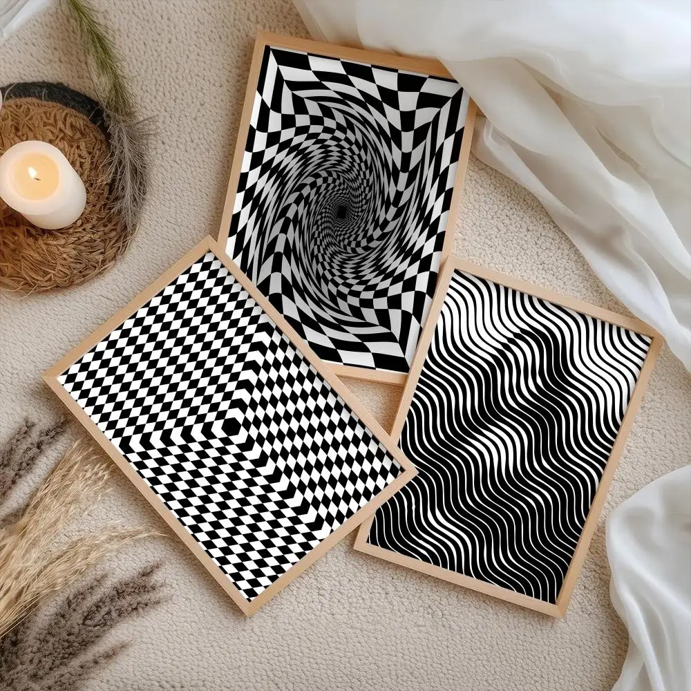 Optical Illusion Waves Poster HD Wall Stickers Mural Self-Adhesive Decals Home Decor Bedroom & Living Room Gift Idea