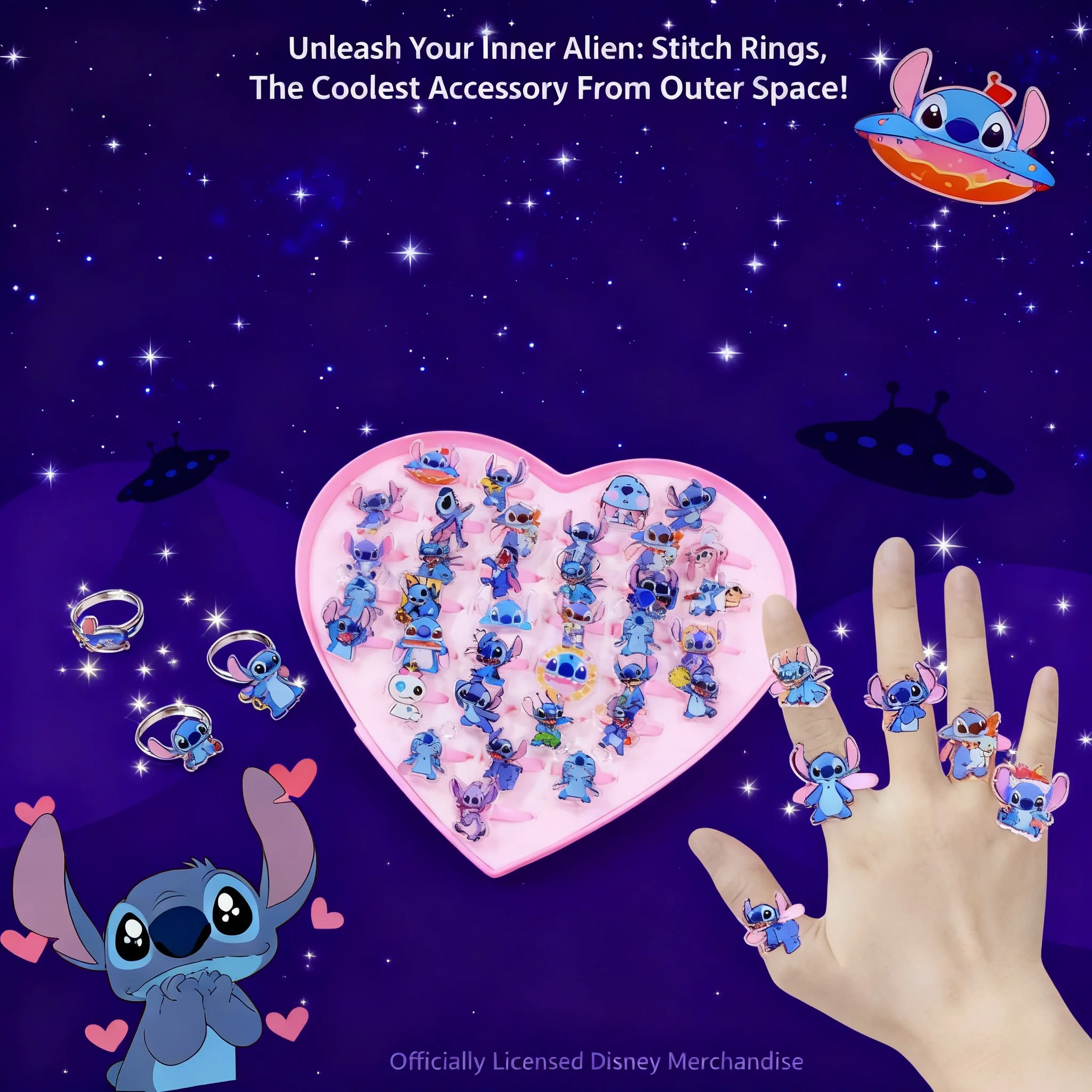 Anillo acrílico de Disney Stitch, 10 uds., 20 uds., juguete de dibujos animados Kawaii Lilo Stitch, regalos para niños, accesorios para fiestas