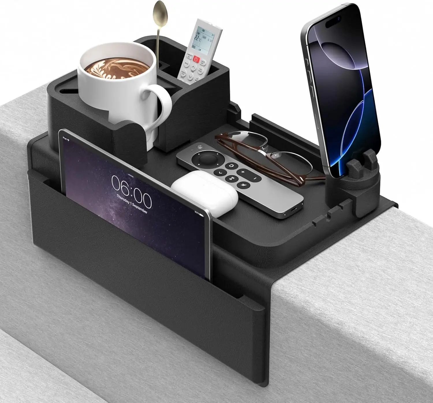 

Couch Arm Cup Holder Couch Arm Tray Anti-Slip Couch Cup Holder Silicone Sofa Armrest Tray Dual Side Pocket Couch Drink Holder