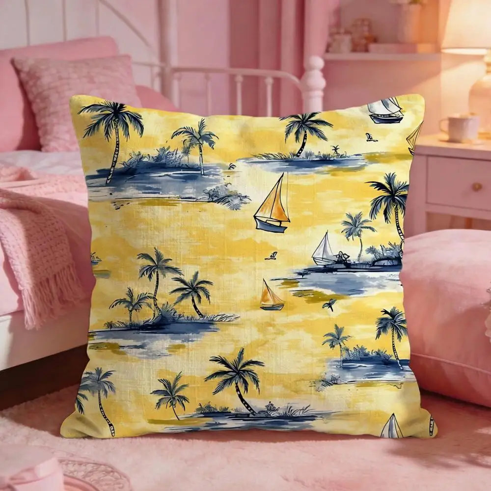 Tropical Summer Print Cushion Cover Premium Comfort Reversible Pillow Cove -Two in One Design for Any Room & Car Interior