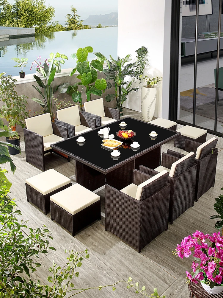 Outdoor tables, chairs, rattan chairs, balcony courtyard, outdoor leisure terrace garden, waterproof and sun-proof outdoor.