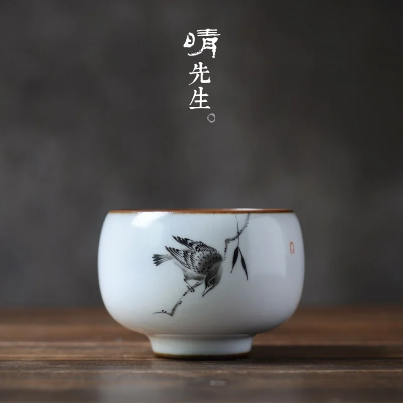 

Jingdezhen Hand-Painted Master Cup Ru Ware Natural Crack Supportable Tea Cup Pure Handmade Ceramics Kung Fu Tea Cup XI Top Branc