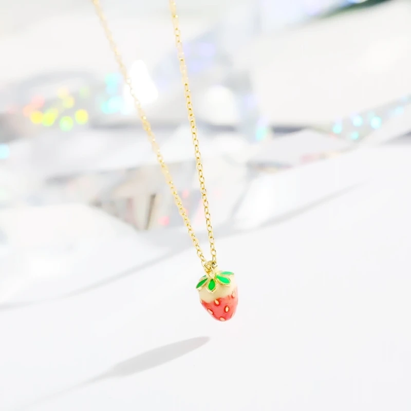 Mini Strawberry Art 925 Sterling Silver Student Gift Lovely Fine Jewelry Luxury Female Necklace NE382