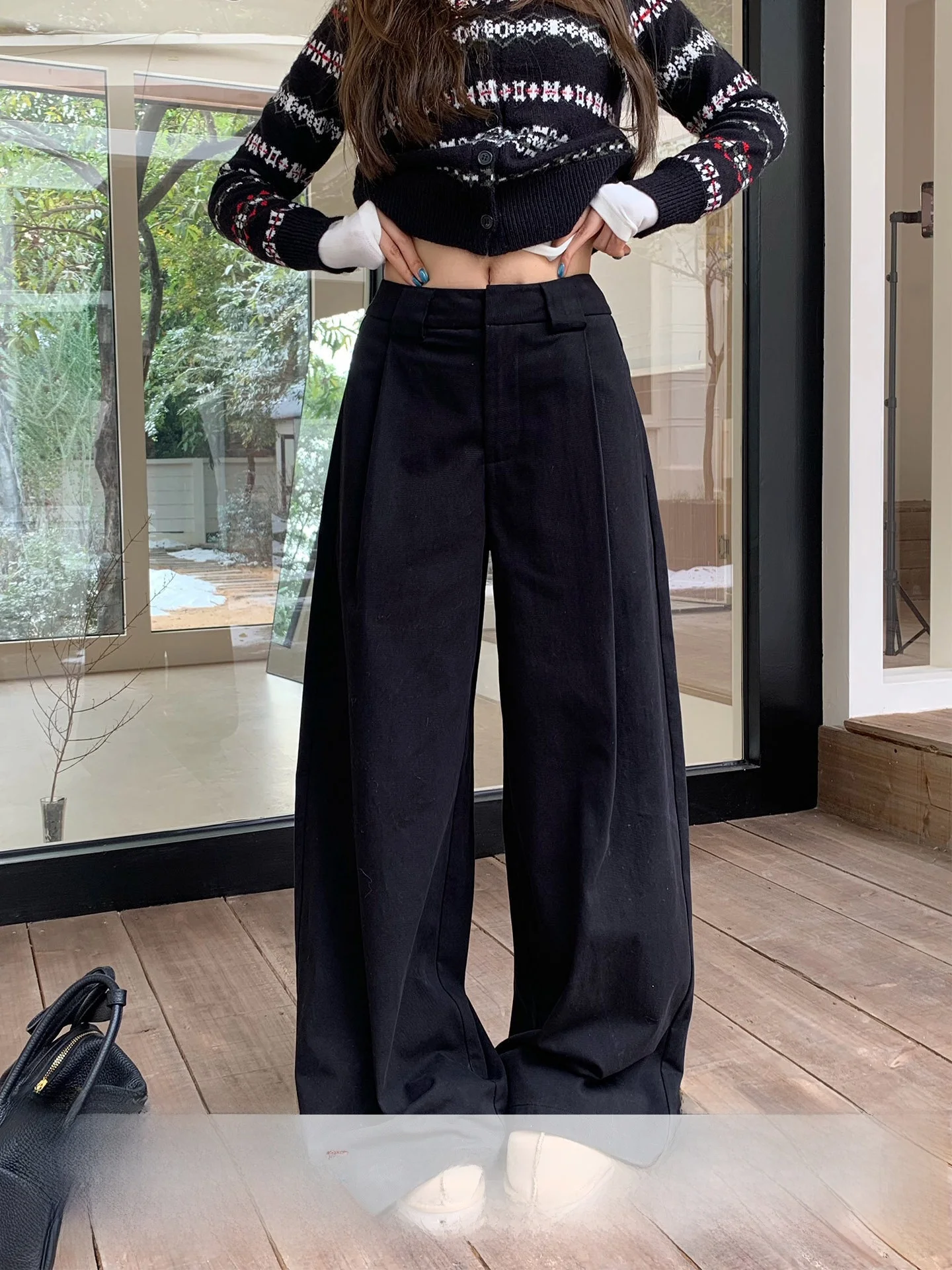 

Bla Pure Cotton Wide Leg Casual Pants Women's Autumn Winter Sle Lazy Faion Cover Hip Pants Floor-Length Trousers