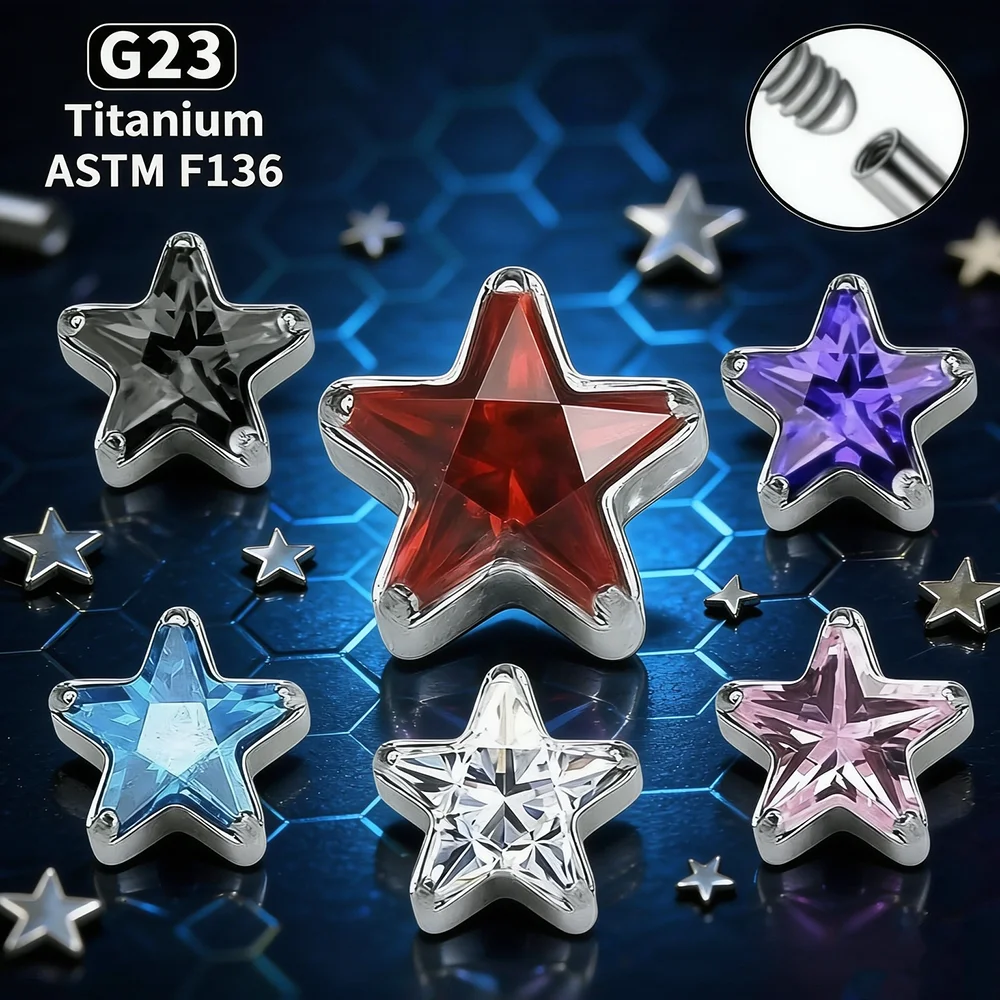 G23 Titanium 16G CZ Pentagram Lip Piercing Labret Rings Internal Thread Tragus Helix Cartilage Nose Ring Jewelry Earrings