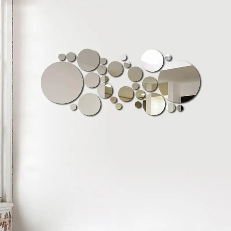 26PCs DIY Bedroom Bathroom And TV Background Room Sticker 3D Round Mirror Acrylic Mirror Wall Sticker Wall Decoration
