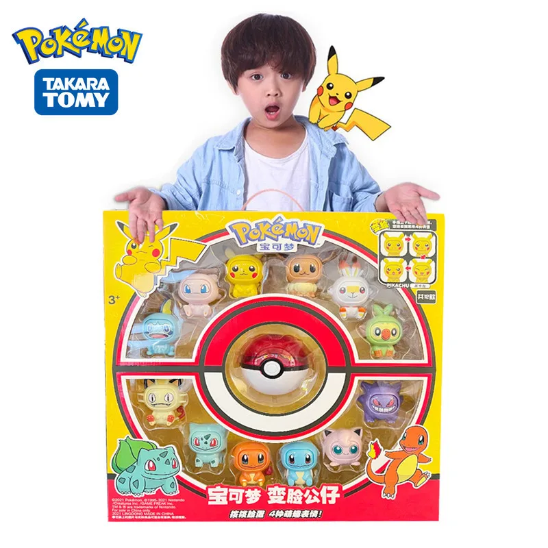 Original Pokemon Face Changing anime Action Figure Kawaii 12 Kind Doll Dragon Ball Pokeball Pocket Monster Pikachu Child Toy Set