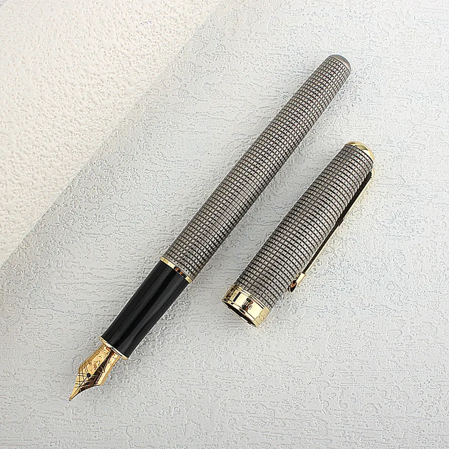 Imagem -02 - Nova Cor Caneta-tinteiro de Metal para Escritório e Escola Canetas de Tinta Escrita Requintada e Retro Gravado Gift Fine Nib Papelaria 05 mm