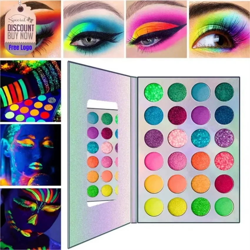 العلامة الخاصة 24 لون الفلورسنت عينيه لوحة مقاوم للماء بريق لامع عالية الصباغ طويلة الأمد ظلال العيون ماكياج السائبة