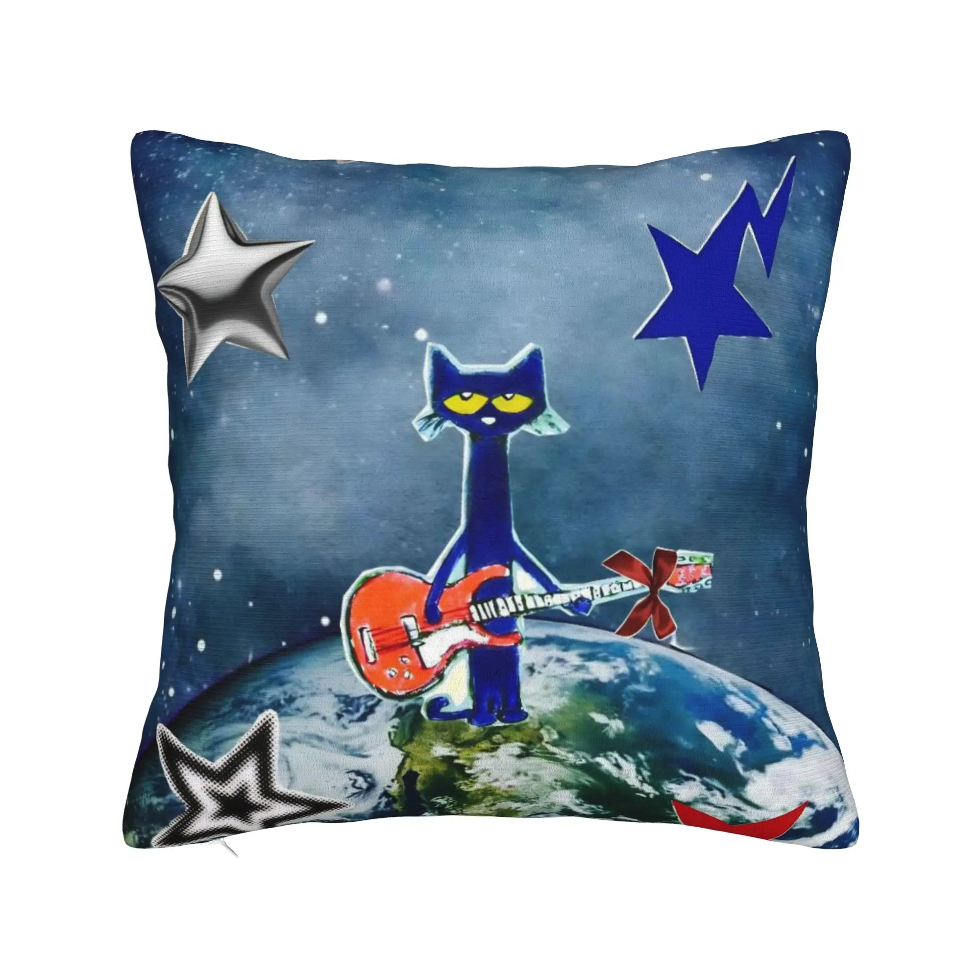 Pete The Cat Earth Space Guitar Square Pillowcases Polyester Couch  Cushion Cover Cool Home Decoration Throw Pillow Case 40*40