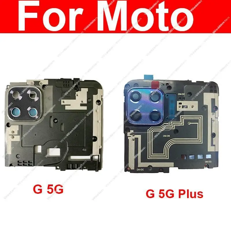 Lente de câmera traseira de vidro com suporte de moldura para motorola moto g 5g/g 5g plus xt2075 antena placa-mãe capa peças de reposição