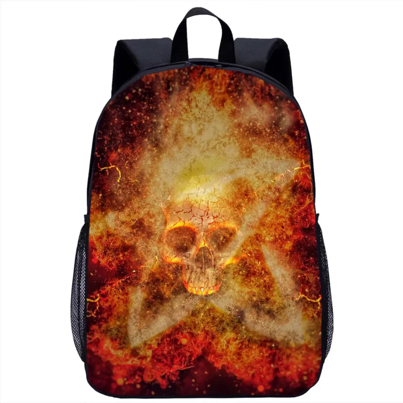 Backpack with Cool Flame Skull Girls Boys School Bag Student Book Bag Laptop Bag Teenager Daily Casual Storage Travel Backpacks