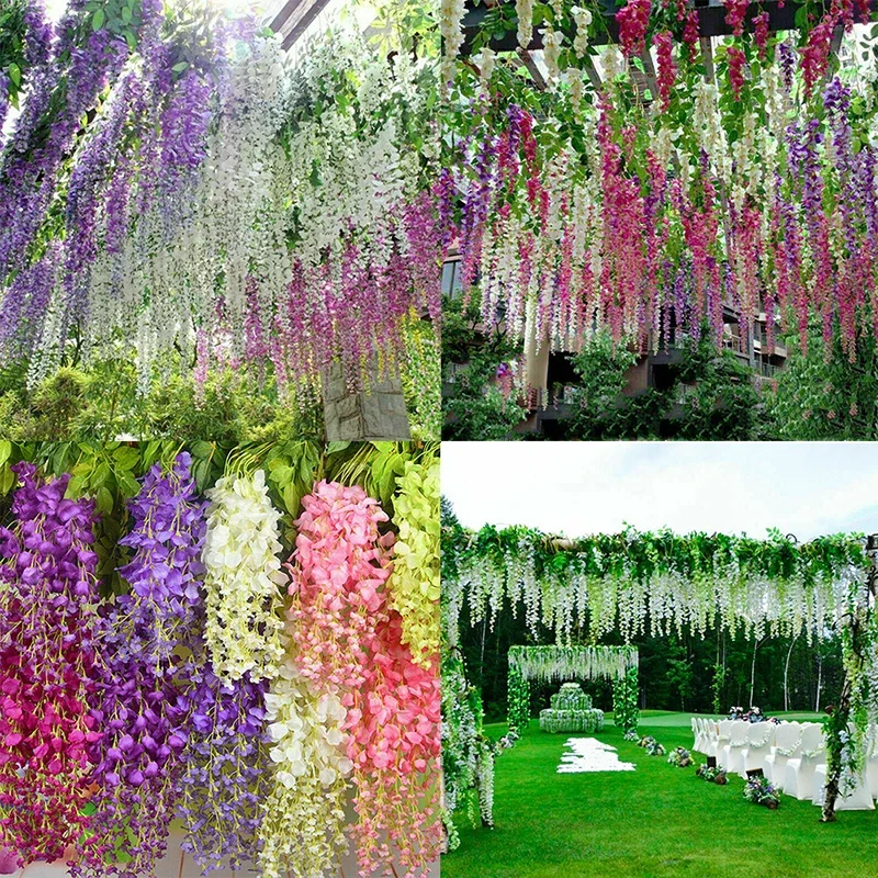 12Pcs Wisteria Artificial Flower Rattan Wreath Arch Wedding Home Garden Office Decoration Pendant Plant Wall Decoration