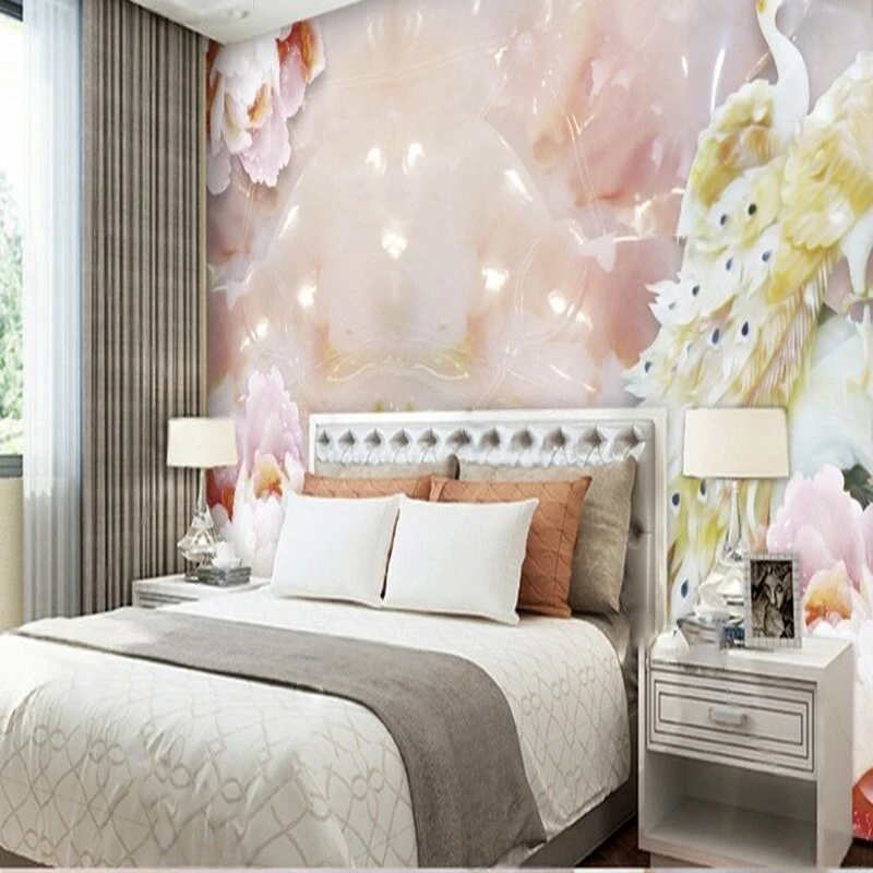 Modern Nordic 3D beautiful relief peacock study TV luxurious home decoration bedroom sofa background wall painting