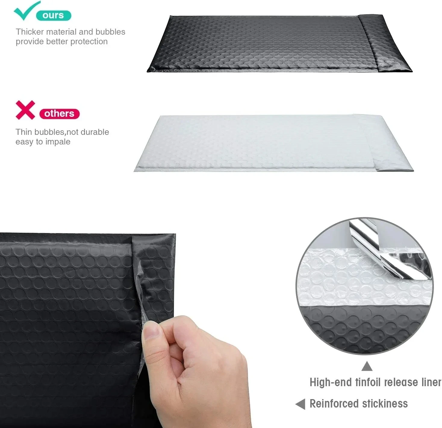 Imagem -03 - Bolha Acolchoada Mailing Envelopes Mailer Poly para Embalagem Auto Selo Bolsa de Envio Cor Preta 50 Pcs