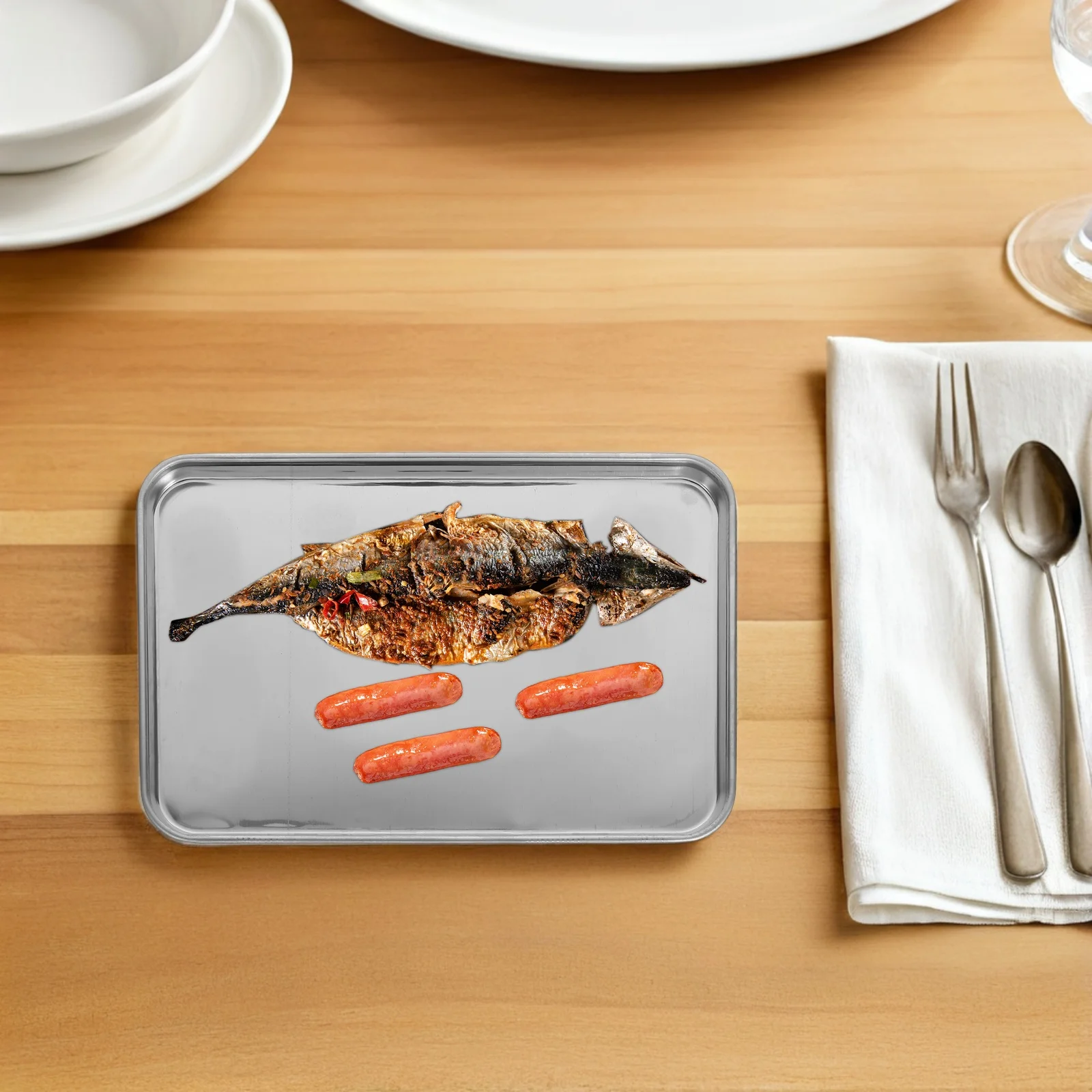 

4pcs Stainless Steel Roasting Trays Rectangular Food Tray For Kitchen Home Restaurant Outdoor Use Nonstick Baking Sheet Party