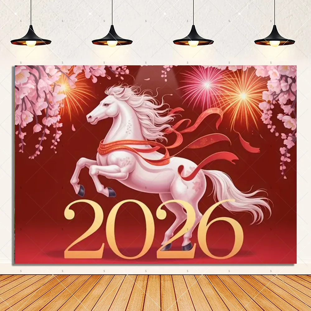 2026 Happy Chinese New Year Background Banner Gold Horse Lantern Backdrop Supplies Spring Festival Party Decoration Photo Studio - Image 3