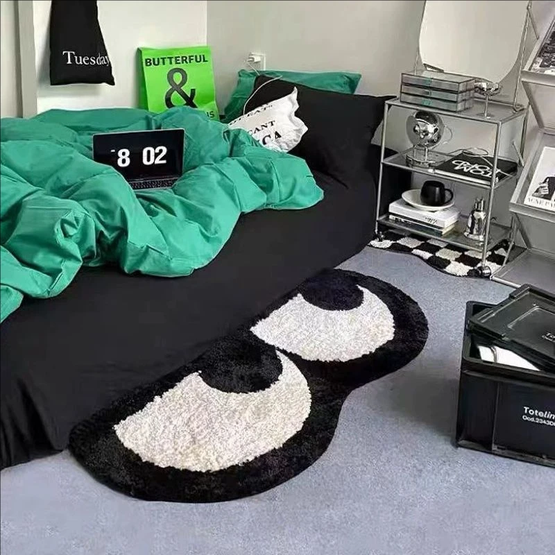 

Funny Eyes Bedroom Rug Nordic Tufting Black White Mat Bathmat Flocking Carpet Floor Pad Aesthetic Home Kids Living Room Decor