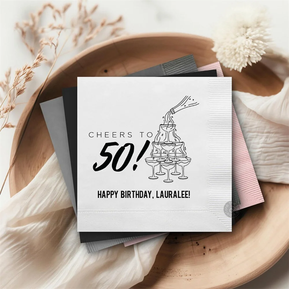 50PCS Cheers to 50 Birthday Napkins - 50th Birthday Bash, Fifty Birthday, Toasting Glass Tower, 50th Birthday Cheers, 50 Milesto