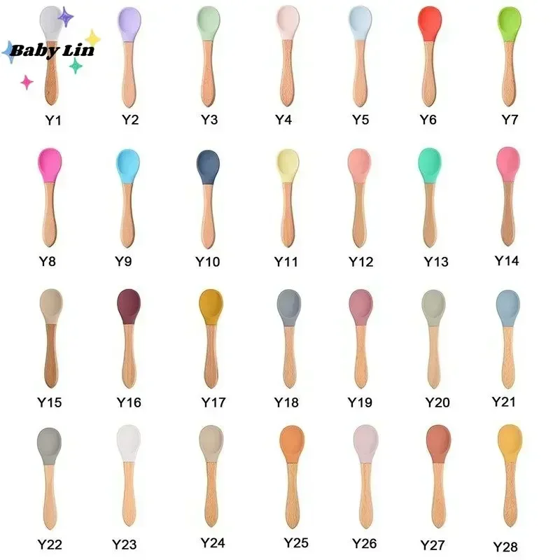 Baby Soft Silicone Spoon Candy Color Safety Baby‘ Learning Wood ‘Spoon Non-Slip Spoon’ Children Kids Boy Girl Food Feeding Tools