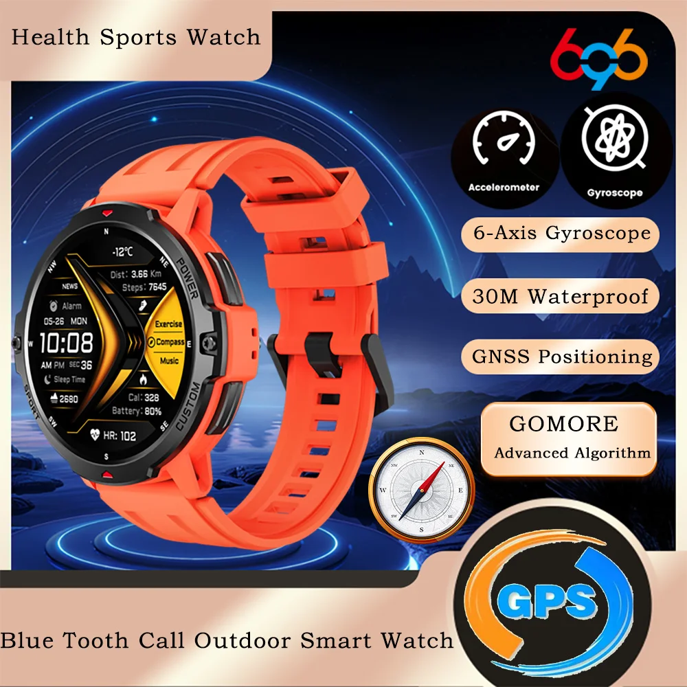 

696 Heart Rate Health Sports Smart Watch 6-Axis Gyroscope GNSS Positioning GPS 30M Waterproof Smartwatch Blue Tooth Call Compass