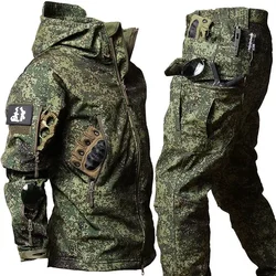 2024 Tactical Winter Set Men's Outdoor Windproof Waterproof Suit Multi-Pocket Soft Shell Hooded Jackets Hunting Work Pants Suit