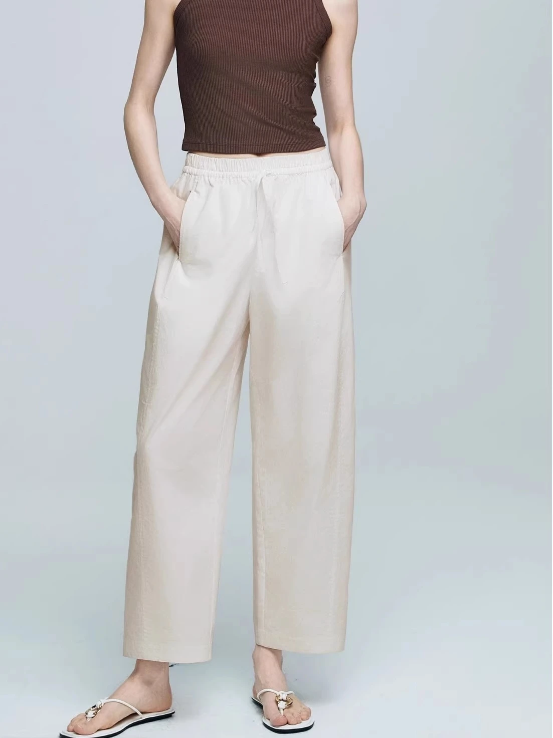 

Pull the rope Relaxed and leisurely Nine-inch pants female New products for Spring/Summer 2025 Pure cotton thin version