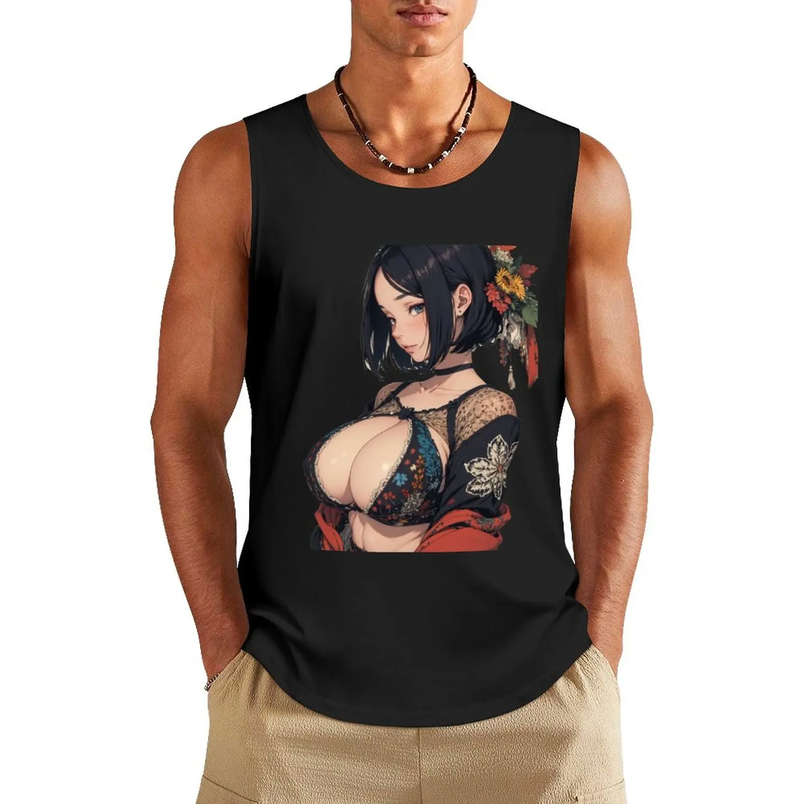 

beautiful anime girl Tank Top Muscle fit sleeveless tshirts for men summer Men's tops anime top