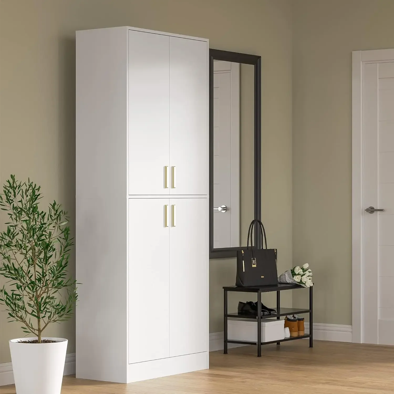 Kitchen Pantry Storage Cabinet 71" Tall 4 Doors Wood Freestanding Cupboard with 2 Adjustable Shelves image 3