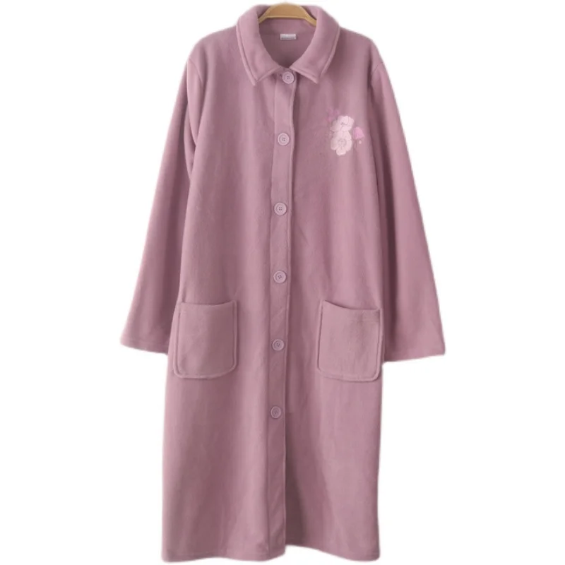 Damen Roben Fleece Strickjacke Pyjamas In Winter Plus Größe Rosa Nachthemd Taste Nacht Kleid Frauen