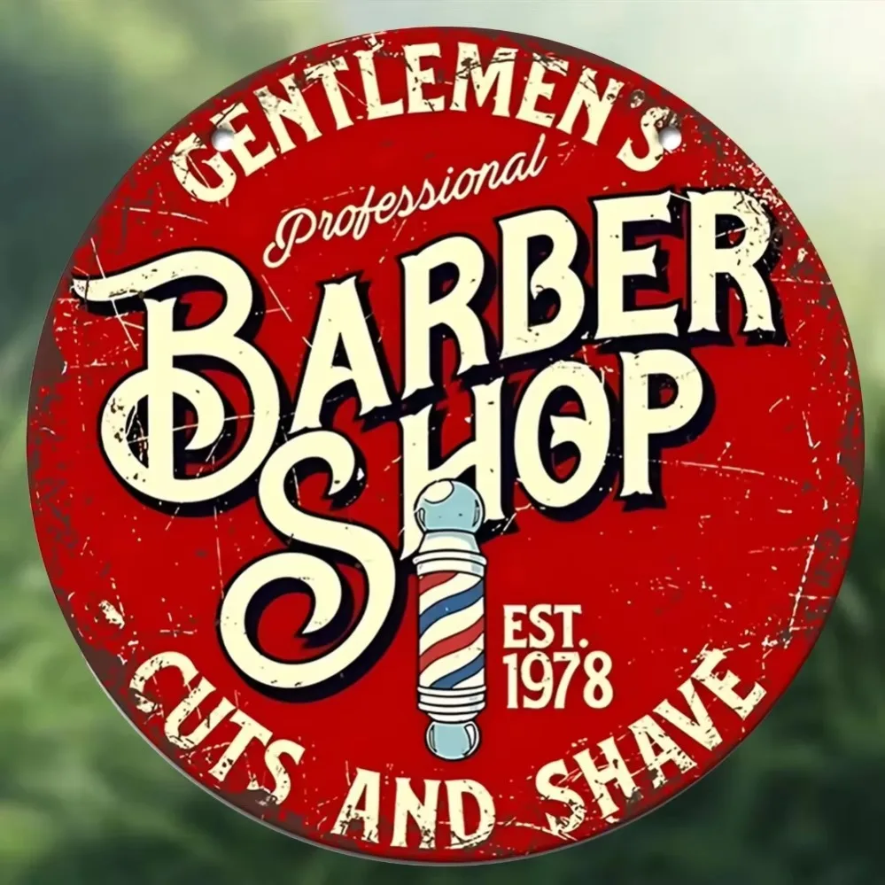 

Vintage Barber Shop Sign: Cuts & Shave Metal Wall Décor with "Gentlemen's Professional 1978", Designed for Man Caves