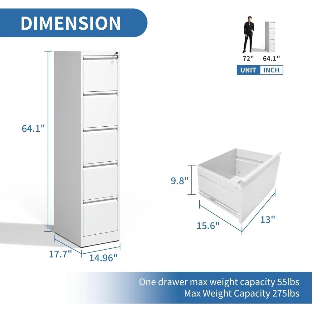خزانة ملفات عمودية معدنية شديدة التحمل مع قفل، وحدة تخزين آمنة للحروف والملفات القانونية، مثالية للاستخدام في المكاتب المنزلية