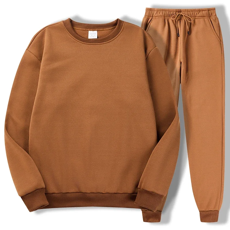 

Men's O - Neck Two - Piece Tracksuit Set Hooded Sweatshirt and Drawstring Pants Male Running Sportswear