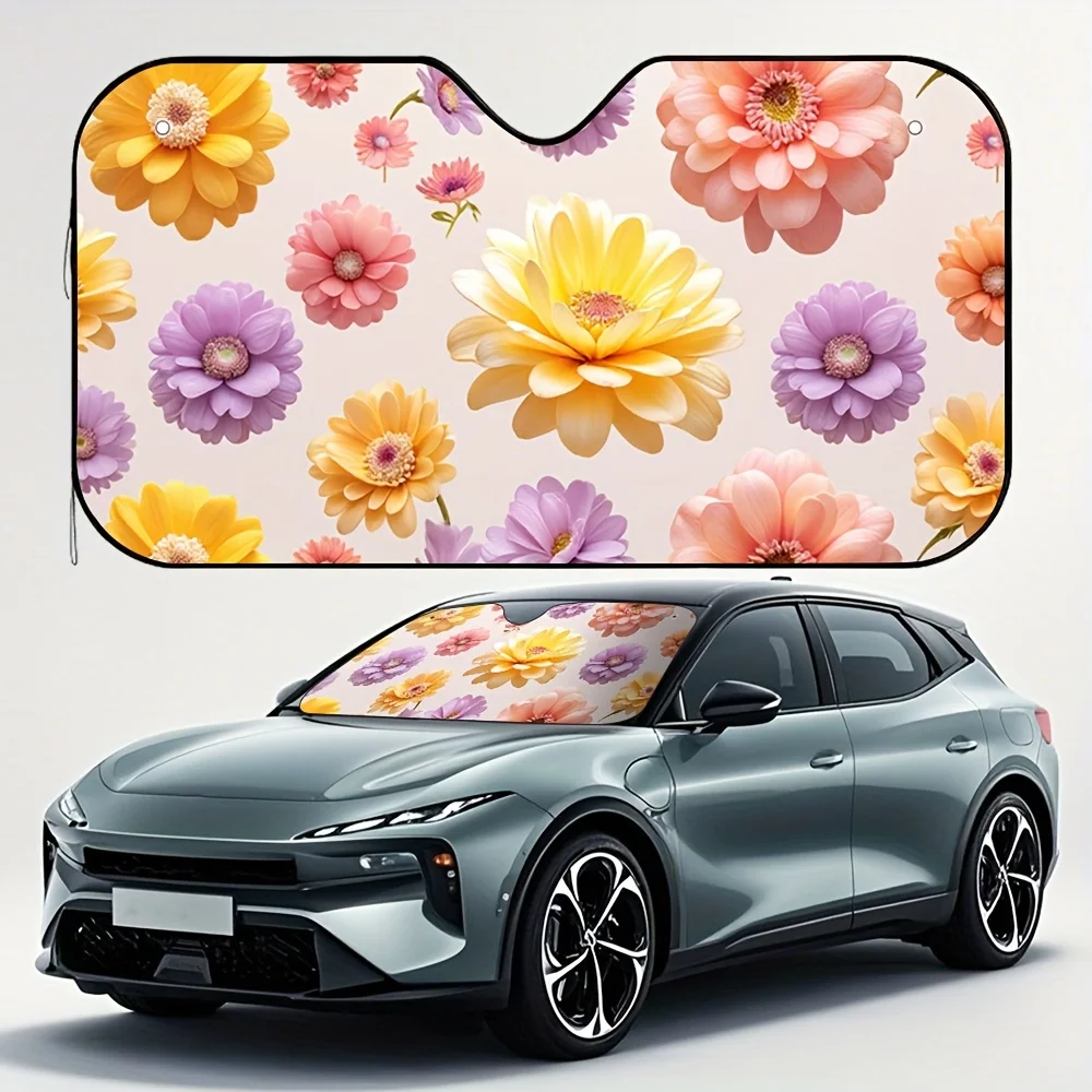 

1pc Floral Harmony Car Sun Visor - Vibrant Yellow & Pink Flower Design, Reliable Sun Protection For Weekend Getaways, Fun Access