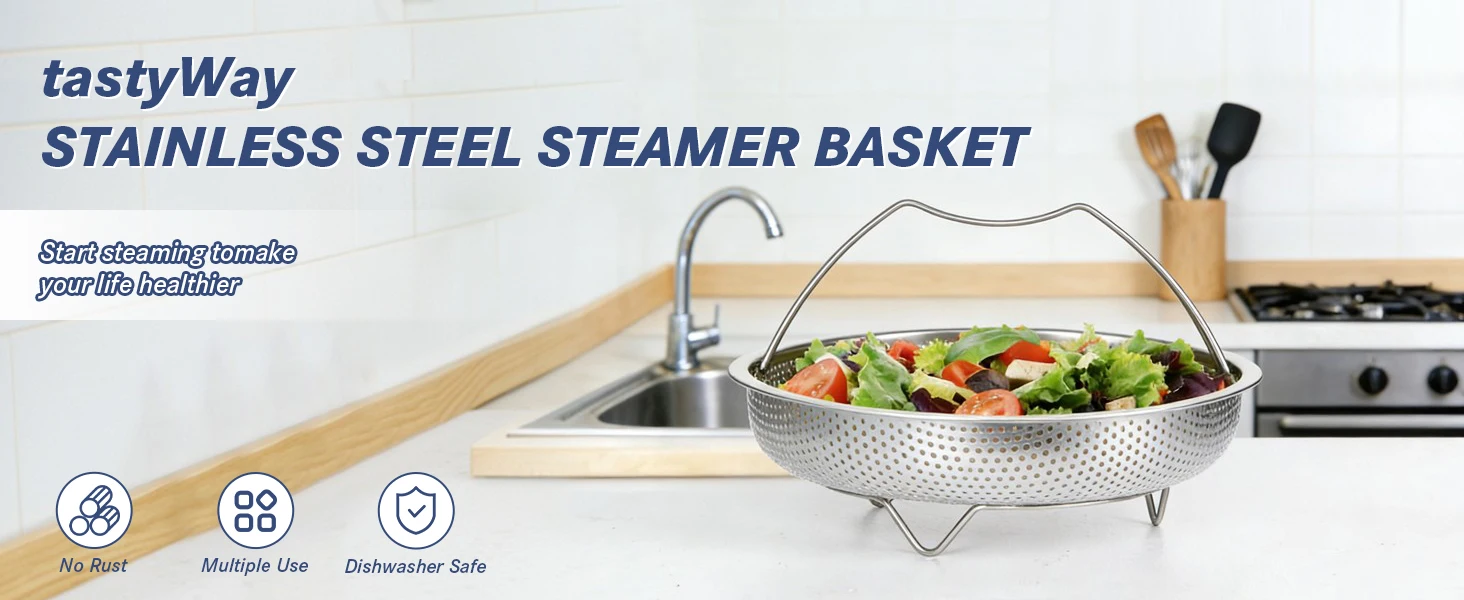 TastyWay Multi-function Stainless Steel Steaming Tray Drain Basket Durable Fruit Vegetable Drainage Basket Cooking Steaming