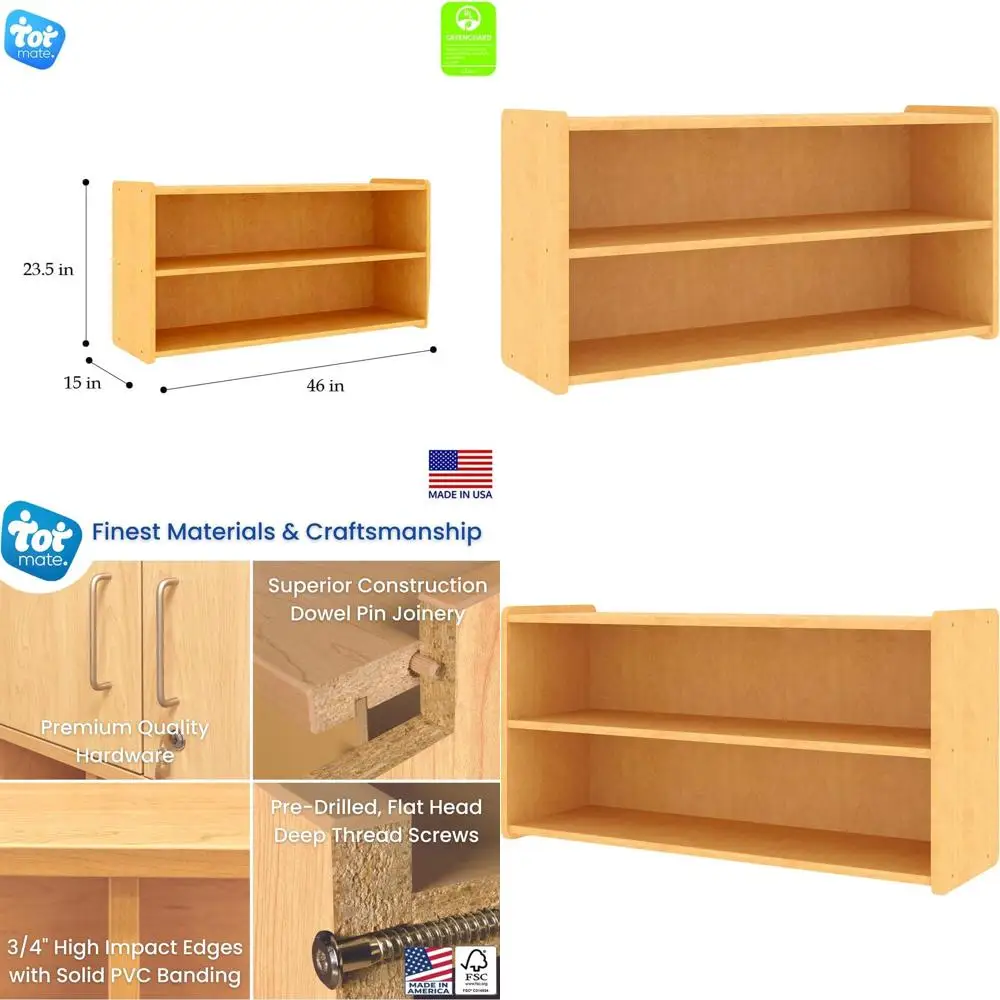 

Деревянный шкаф для хранения с 2 полками из клена для детей, 46 дюймов (ширина) x 23,5 дюйма (высота), в собранном виде, идеально подходит для дошкольных классов