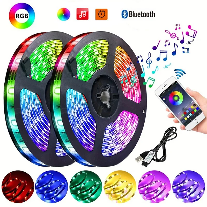 LED Strip Light for Room Color RGB 5050 LED 1-5m 20m 30m Music Bluetooth TV Backlight for Bedroom Decoration Christmas Luces Led