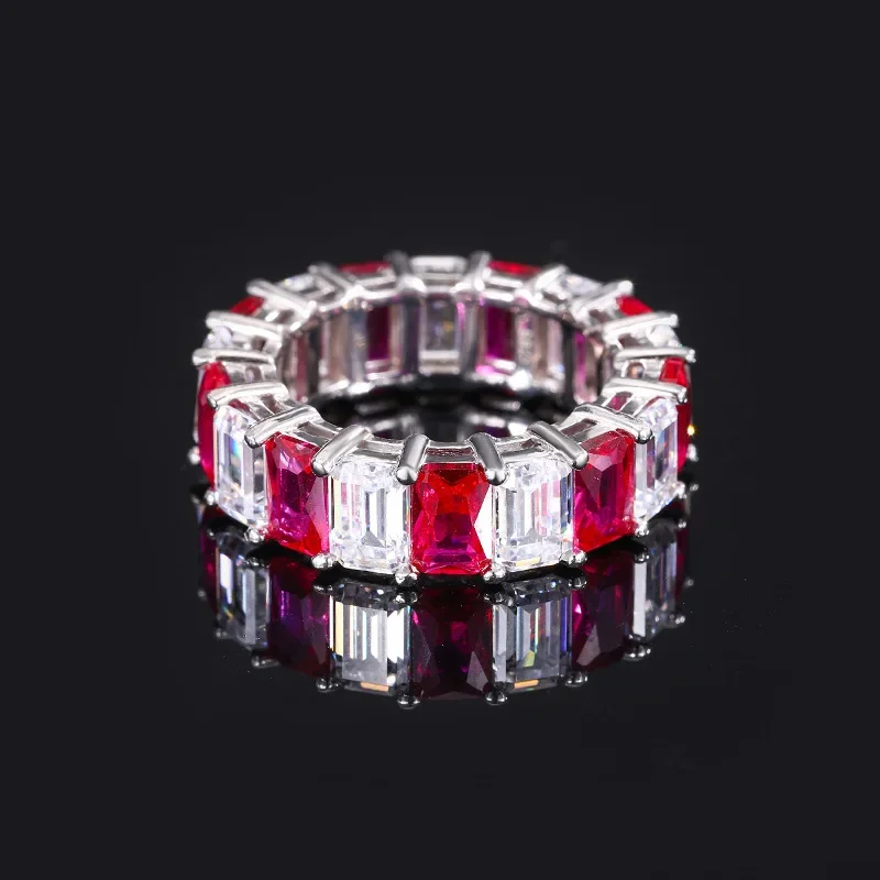 18K Gold Set with PT950 Platinum Red Corundum Two-color Stone Retro Row Ring 4*6