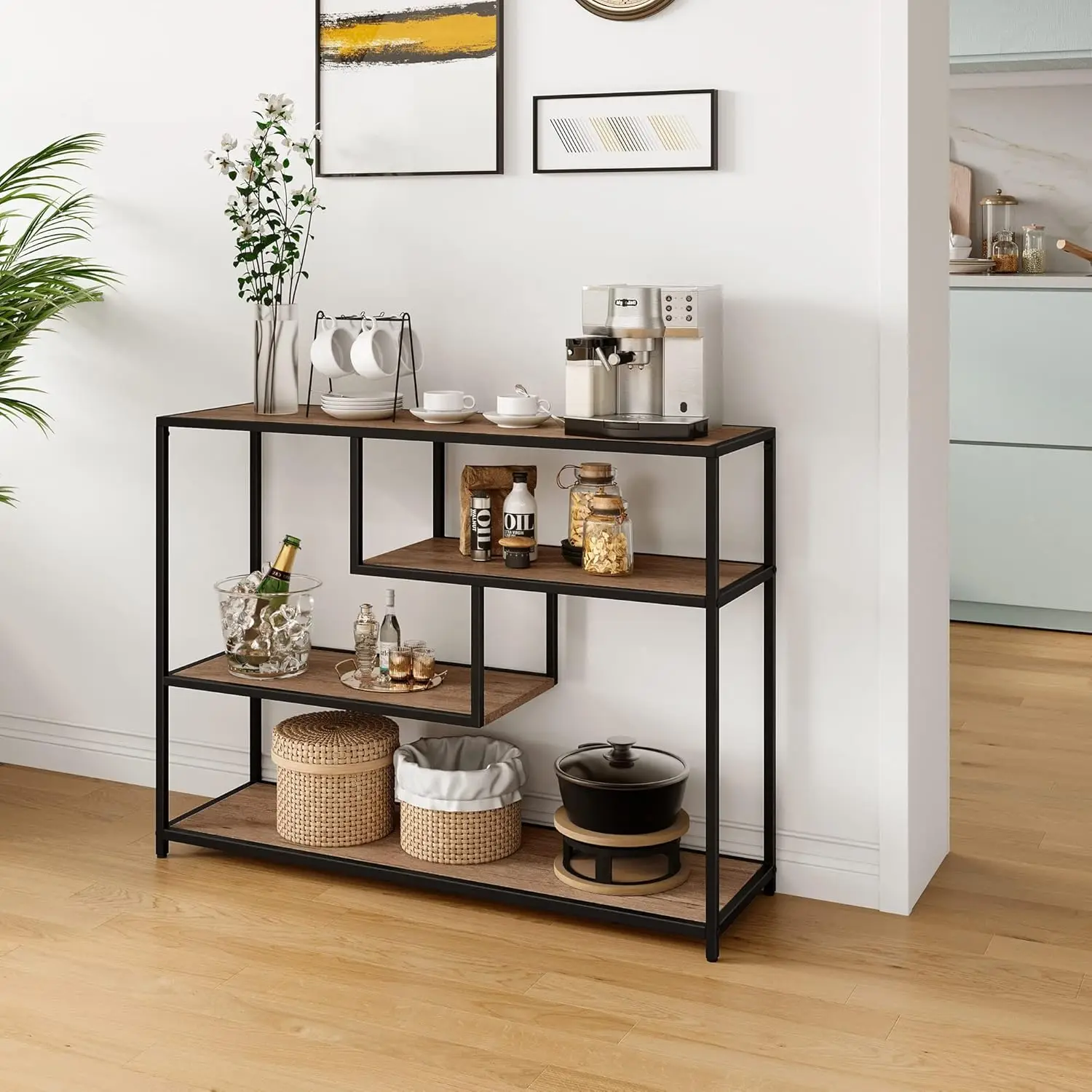 Console Table, 4-Tier Sofa Tables for Entryway, Narrow Tables with Open Storage Shelves, 39.3” Console Tables for Entryway