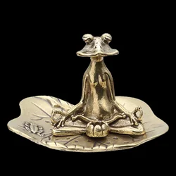 Retro Brass Meditate Zen Buddhism Frog Statue Small Ornament Copper Animal Sculpture Incense Burner Home Desk Decoration Tea Pet