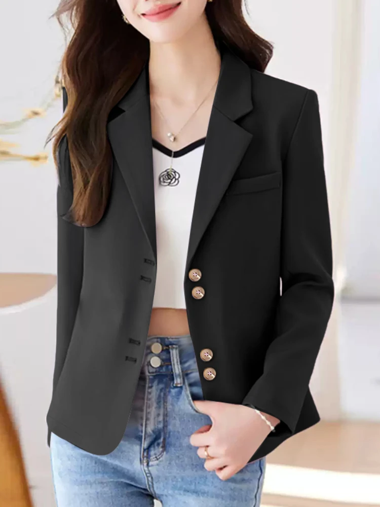 

ZANZEA Women's Casual Lightweight Blazer Office Notched Lapel Long Sleeve Button Up Solid Color Outerwear Suit Jackets 3 Colors