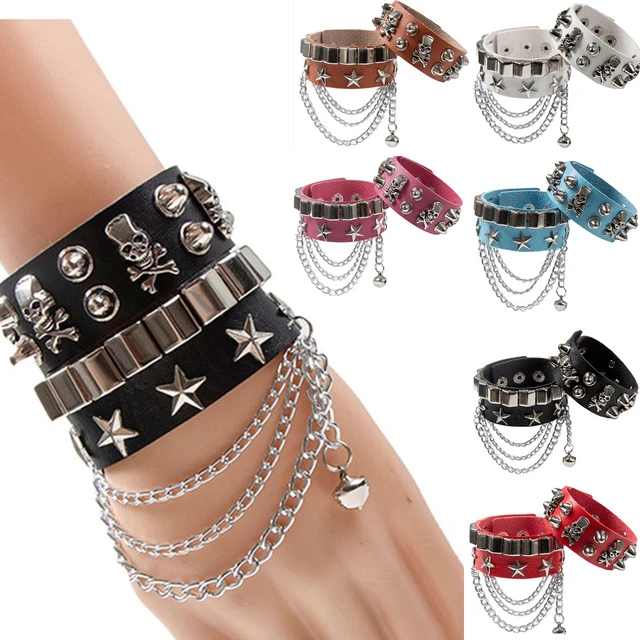 DIEZI Black PU Leather Cuff Wristband Bracelet Goth Gothic Punk Tassel Chain Bracelets For Women Men Armbands Cosplay Jewelry AliExpress