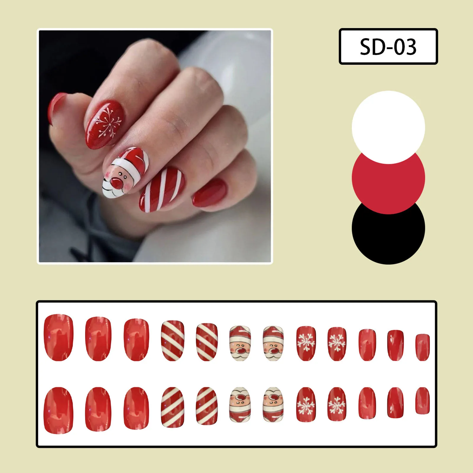 Christmas Fake Nails with Santa Printed Sweet & Charming Reusable False Nails for Shopping Traveling Dating