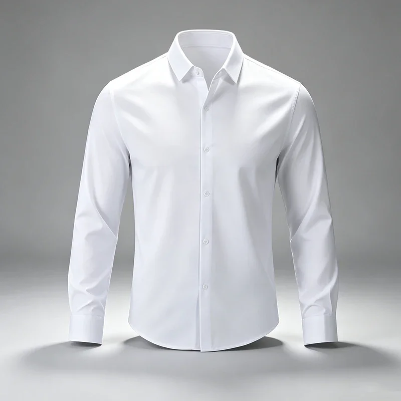 Mens Wrinkle Free Non Iron Smooth Stretch Long Sleeve Dress Shirts Standard Point Collar Button Office Formal Business Tops