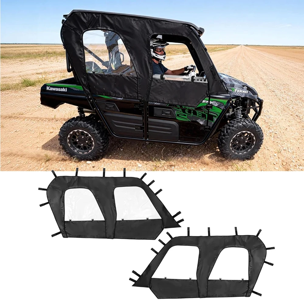 

Мягкие боковые верхние двери корпуса кабины для 4-местной модели Kawasaki Teryx4 2012–2024 годов, с окном из ПВХ и застежкой-молнией YKK, сохраняют тепло кабину UTV