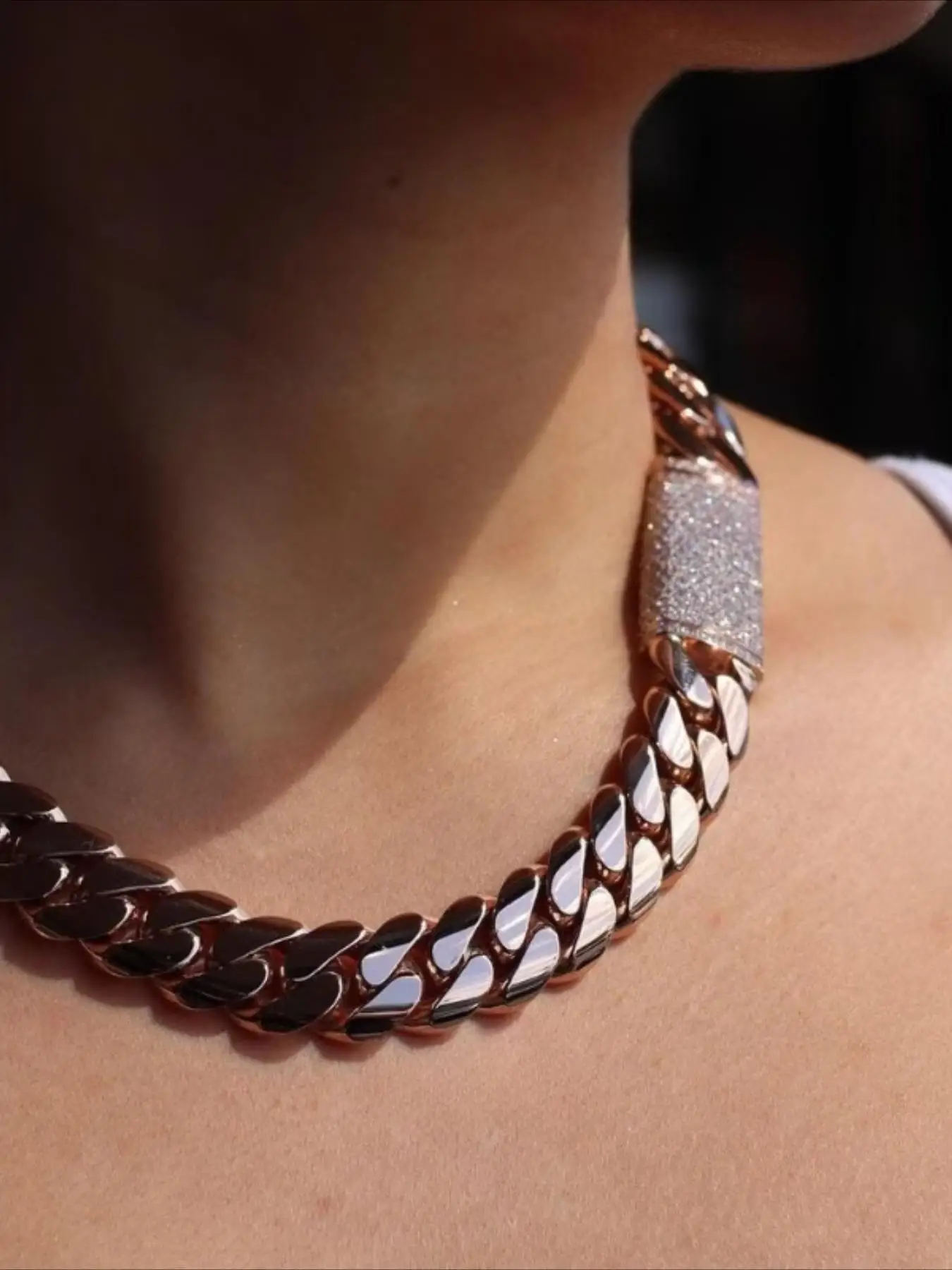 22Mm Diamond-free Plain Solid Cuban Necklace, Anti-fading Gold-plated, Pure American Street Single Product, Daily Commuting Wear