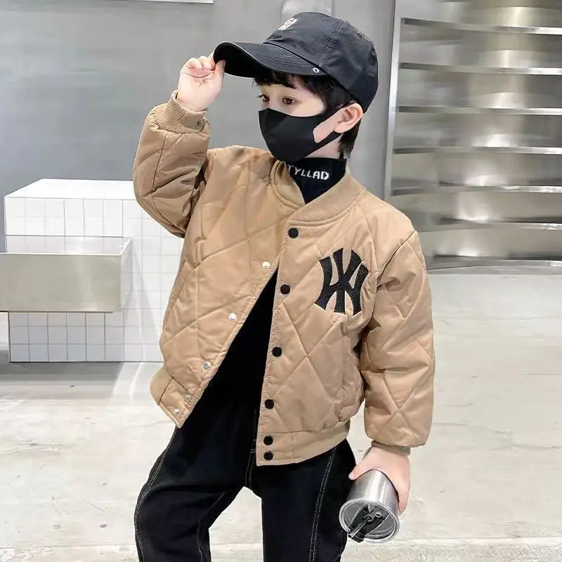 Boys' thick spring and autumn style jacket, stylish middle-aged and handsome boys' baseball jacket with cotton jacket, thin cott